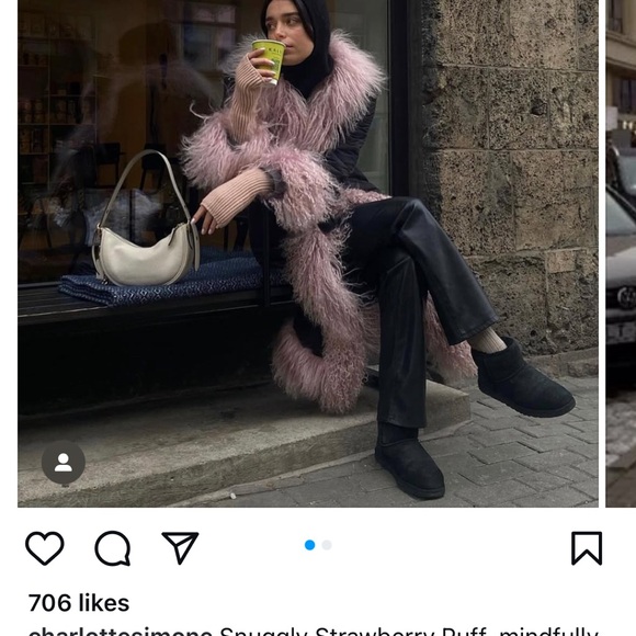 Charlotte Simone Black Puffer Coat with Pink Mongolian Fur Trim - Picture 14 of 16